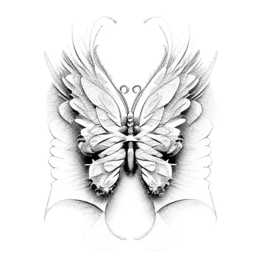Abstract Butterfly Biblically Accurate Angel Line Work Words