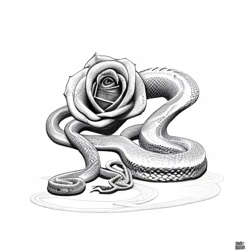Snake Crawling Up Towards A Rose