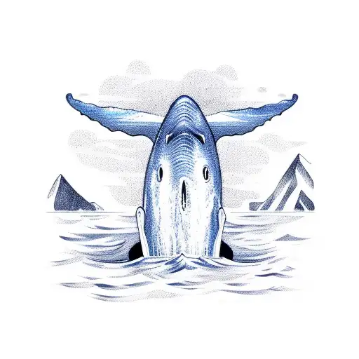 A Majestic Blue Whale Swimming Near Mountain