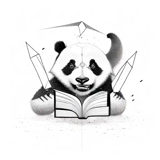 A Sketch-style Illustration Of A Panda Holding A Book With Alphabets Flying Out As Birds