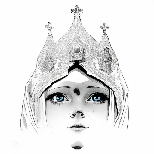 Mother Mary With A Boy Standing And Looking At Her