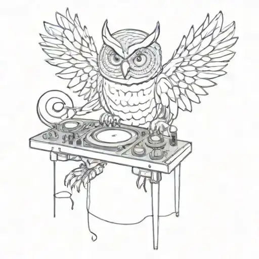 An Owl Djing At A Music Festival In A Sketch Style