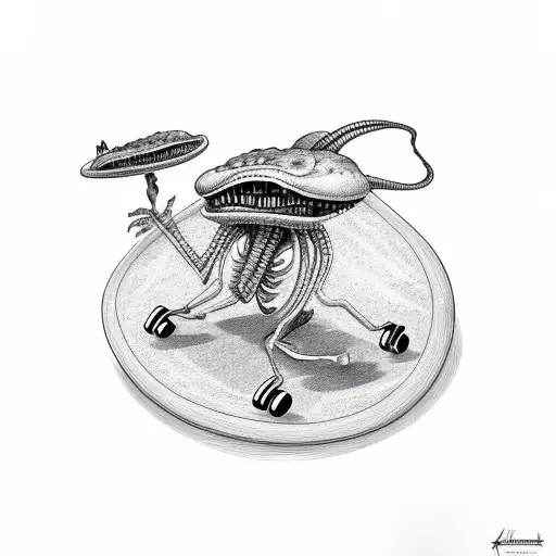 Alien On Skateboard Eating Pizza