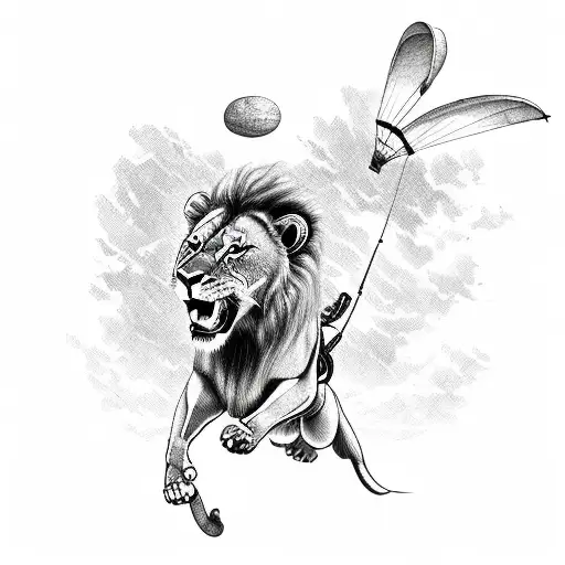 A Lion Jumping Out Of A Plane With A Parachute