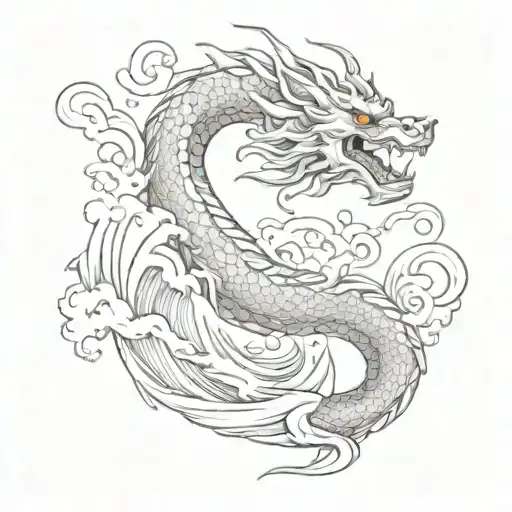 Japanese Dragon In The Waves