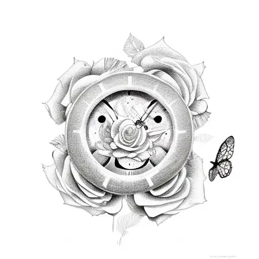 Clock Roses Butterflies