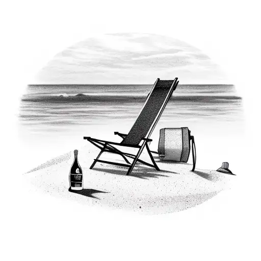 Beach Chair With Bottle Of Prosecco In The Sand Next To It