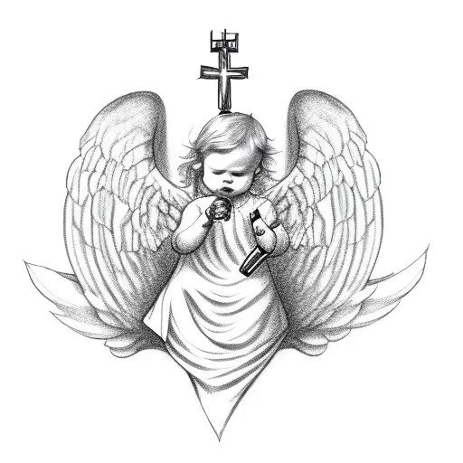 Angel Baby In Designer With Gun And Cross
