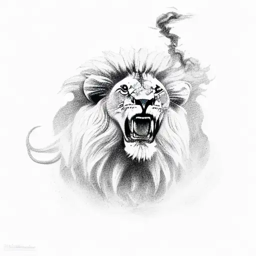 Lion Roaring With Smoke Coming Out Of His Mouth That Forms The Smoke Into A Skull