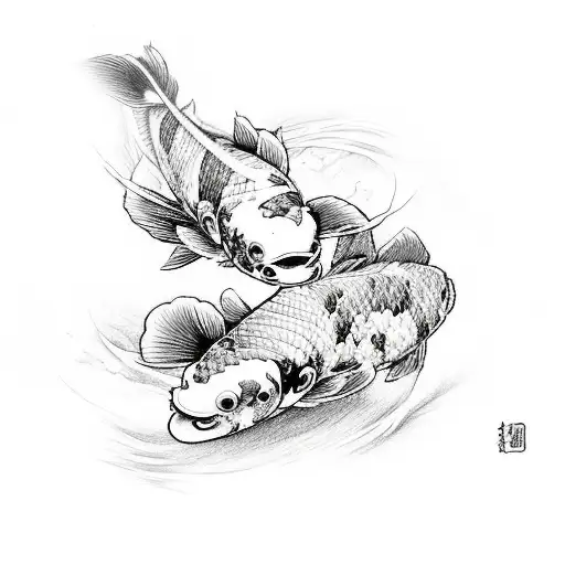 Red And Black Koi Kiss And Roses