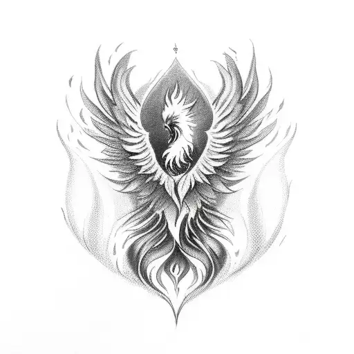 Big Feminine Phoenix With Flames