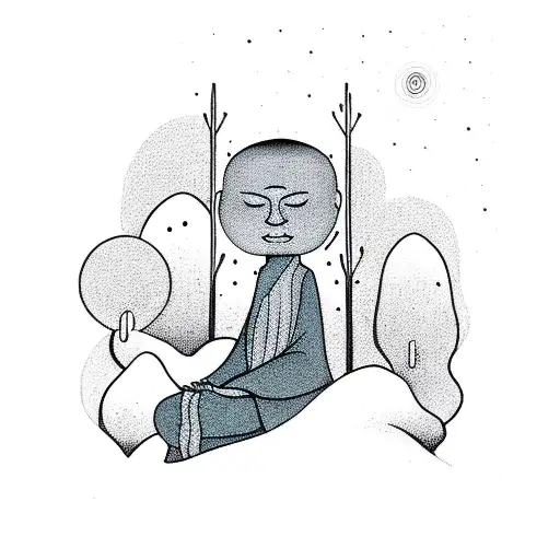 Meditating Monk Shadow At Night In Forest