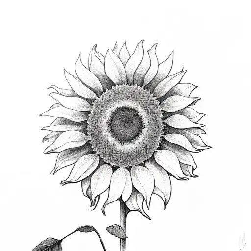 Black And White Sunflower In Pot In Ignorant Tattoo Style