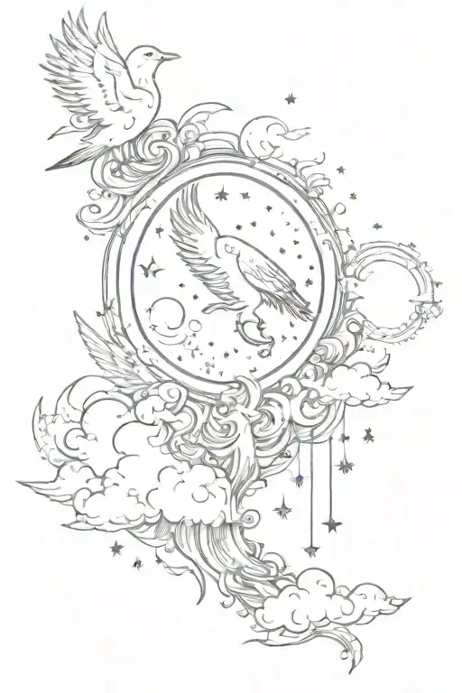 Sun And Moon And Stars And Clouds And Birds