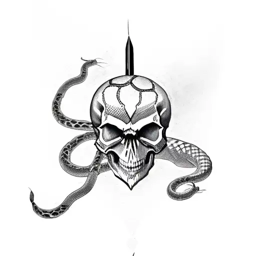 Skull With Snake And Knives