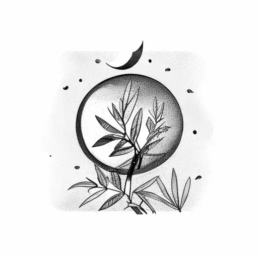 Moon Behind Olive Branch Leaves