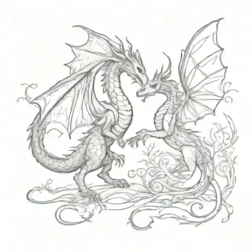 Dragon And Fairy Dancing Together In A Mystical Forest