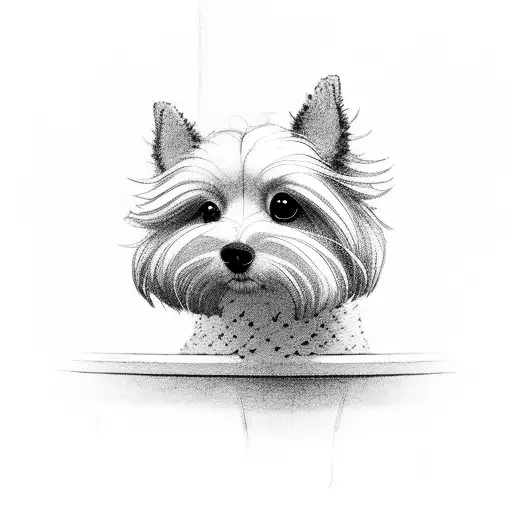 Back Silhouette Of Small Fluffy Dog Looking Out Big Window With Flowing Curtains