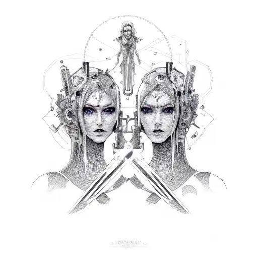 Goth Cyborg Gemini Sisters Conjoined Hands