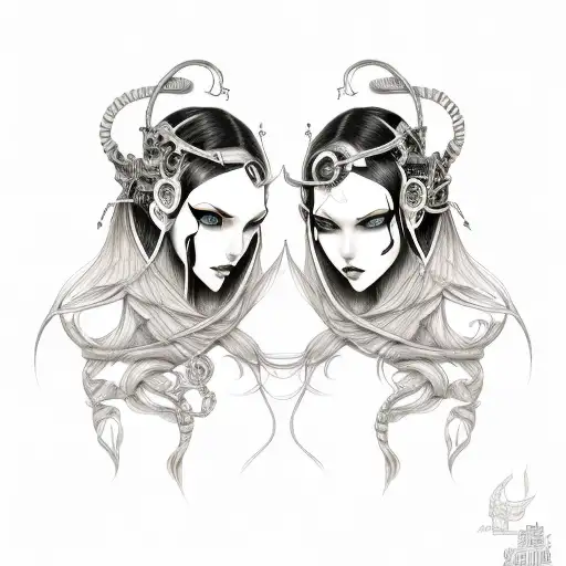 Goth Cyborg Gemini Sisters Hair Tangled Together Wide