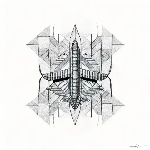 An Abstract Representation Of An Airplane's Aerodynamic Shape Combined With Geometric Patterns