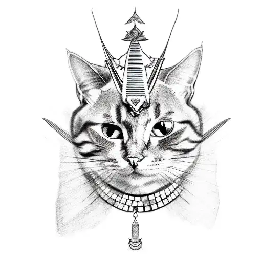 A Sketch-style Tattoo Of A Cat Wearing An Egyptian Pharaoh's Headdress