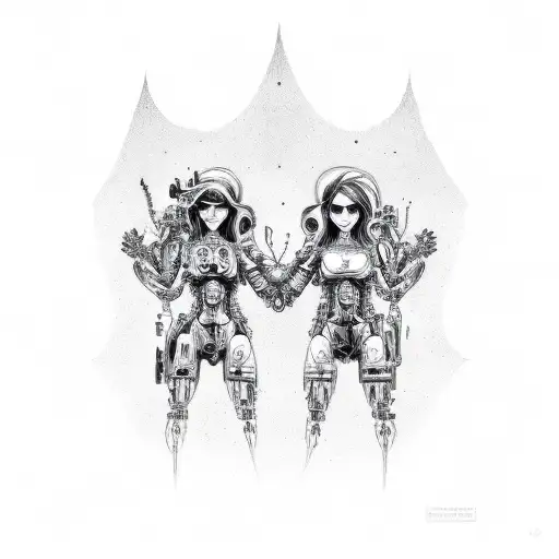 Cyborg Gothic Gemini Sisters Conjoined Hands