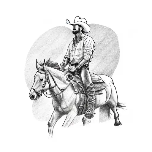 A Sketch-style Tattoo Of A Cowboy On A Bucking Bronco