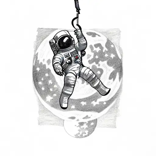 Astronaut Hanging From A Full Moon