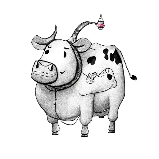 Cute Cow Tied To A Balloon Floating