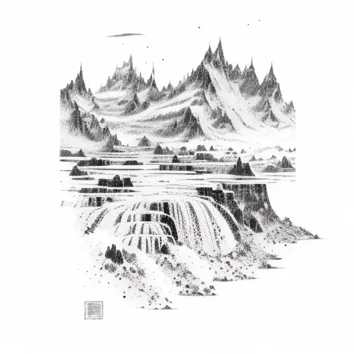 A Waterfall Coming Out To The Mountain Pouring Into The Sea But Resembles Blood