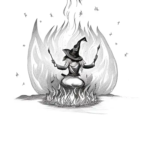 A Witch Conjuring Fire At A Bonfire