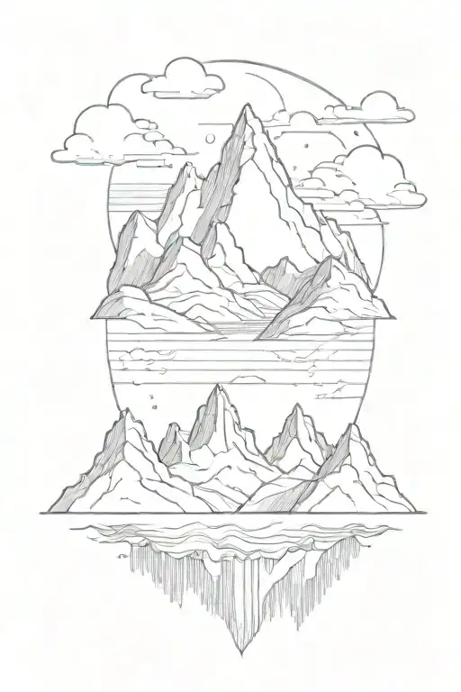 Mountain Range With Rivers And Geometric Shapes