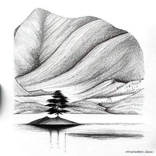 Lake With Mountains And Single Tree