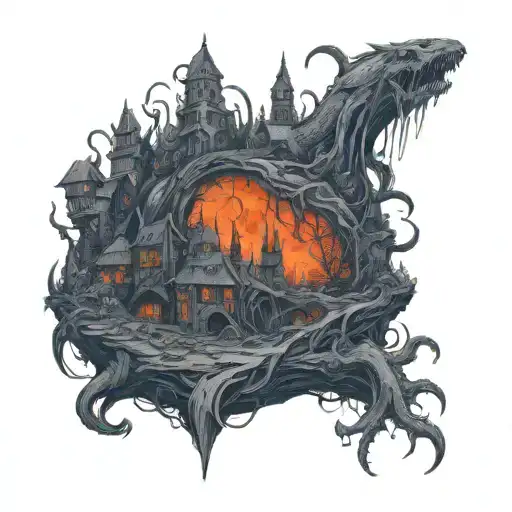 Lovecraftian Horror Town With Cuthulu