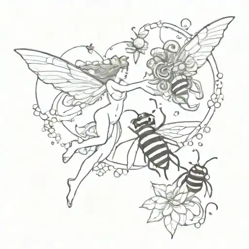 Venus And Neptune Line Mistic And Bees Flying