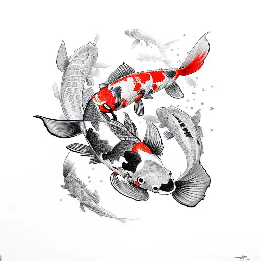 Koi Fish With Red And Black