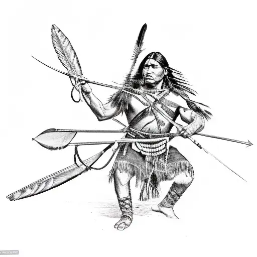 A Native American Warrior Hunting With A Bow And Arrow