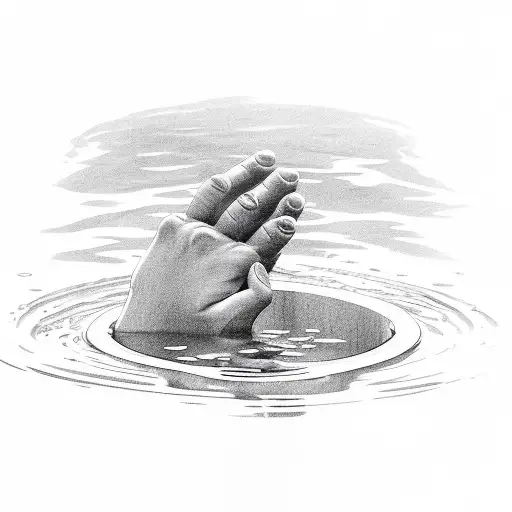 Hand And Forearm Sticking Out Of A Water Puddle Reaching For Help While Drowning
