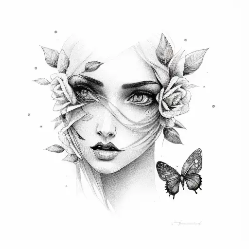 Rose Women Face Broken Heart Butterfly