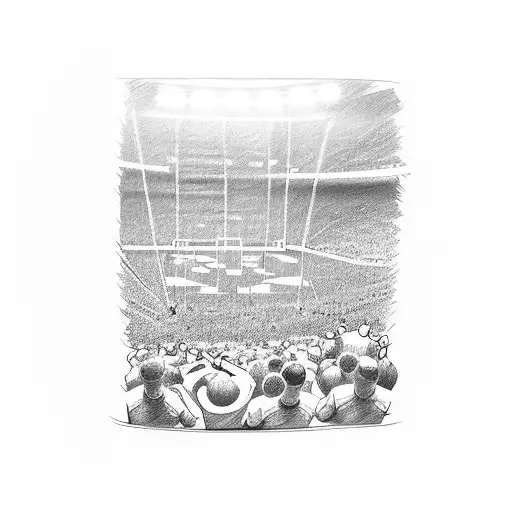 A Sketch-style Tattoo Capturing The Excitement Of A College Football Game At The Lake