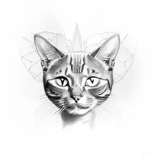 A Sketch-style Tattoo Of A Cat With Dna Strands Forming Its Fur