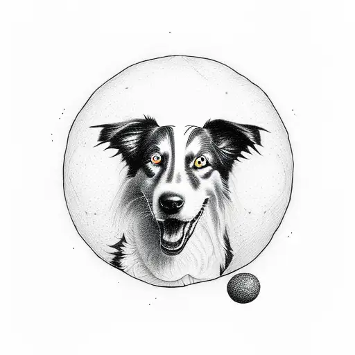Create A Dotwork Tattoo Of A Border Collie Balancing A Soccer Ball On Its Nose