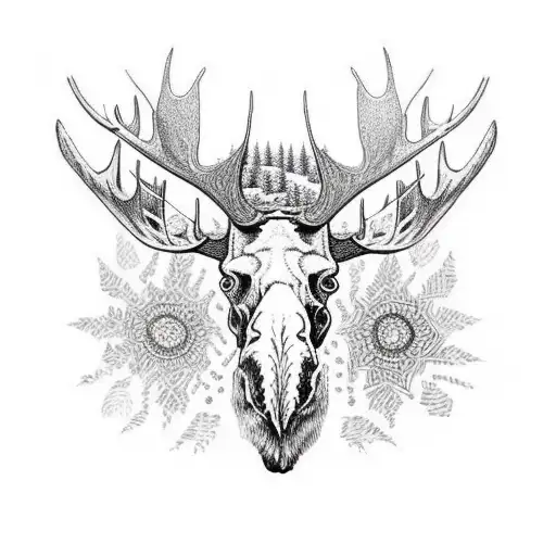 A Moose Skull With Intricate Dotwork Details