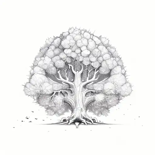 Whimsical Sketch Of A Tree Growing Out Of A Mechanical Gear