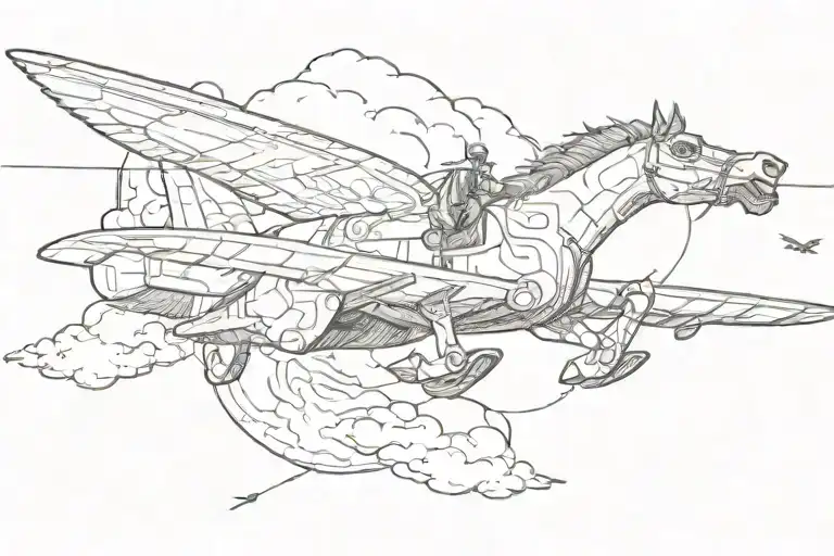 Horse Chasing A Flying Plane Flying In The Sky