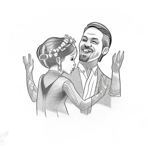 A Sketch-style Tattoo Featuring A Niece And Uncle Dancing To Their Favorite Music