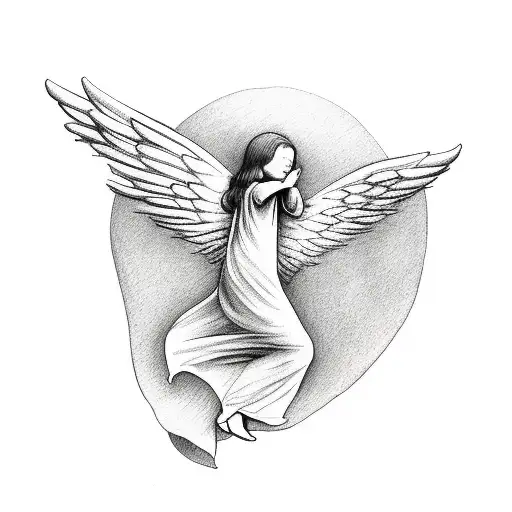 Angel With Hoodie Ascending Into Heaven With A Baby In Each Arm