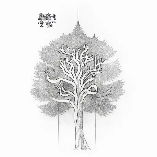 A Sketch-style Tattoo Of A Tree With Branches That Form Different Literary Symbols