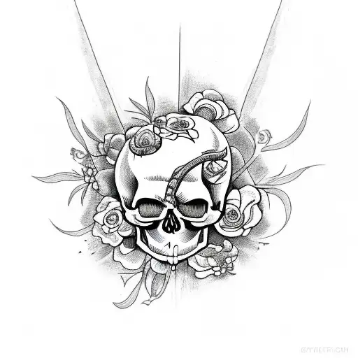 A Tattoo Of A Skull With Flowers Blooming From Its Eye Sockets
